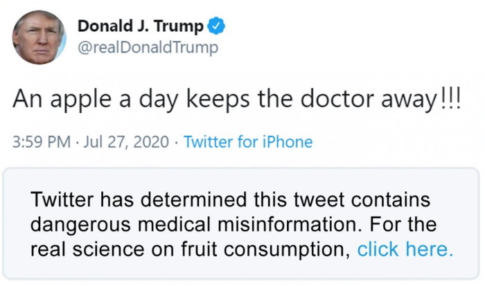 Social Media Censors Controversial Trump Claim That 'An Apple A Day Keeps The Doctor Away'