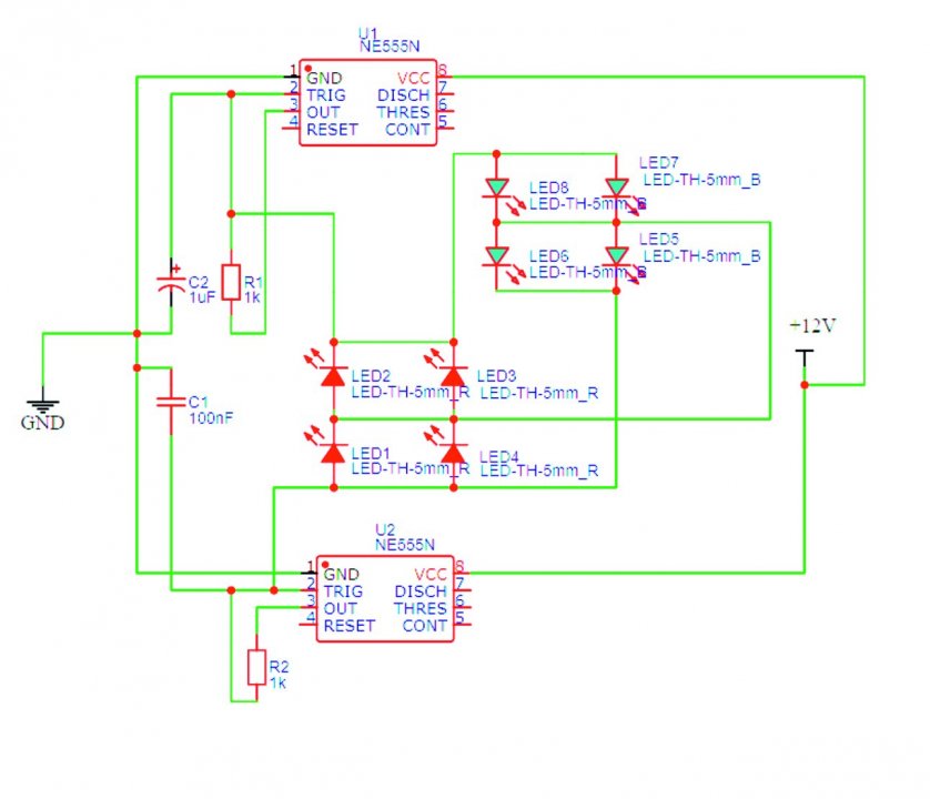 POLICE CASKADE LIGHT 2 STK NE555 4 RØDE LED 4 BLÅ LED.jpg
