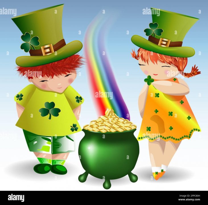 a-red-haired-boy-and-a-red-haired-girl-in-green-clothes-and-green-forts-to-st-patricks-day-with-maple-leaves-and-a-bowler-hat-filled-with-gold-coin-2FPC80H.jpg