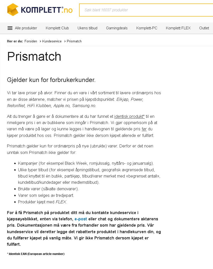 Komplett.no - Dårlig service på prismatch? - Butikker og verksteder (data)  - Diskusjon.no