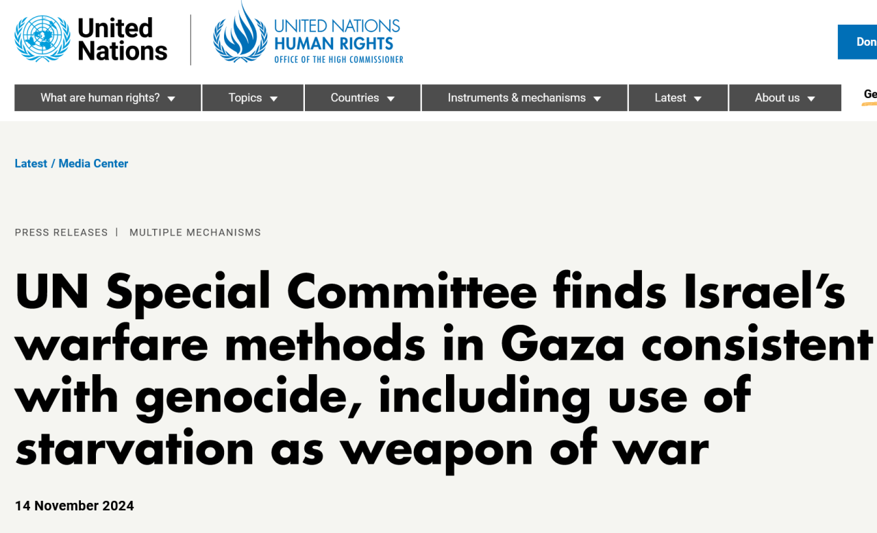 Screenshot2024-11-17at14-21-13UNSpecialCommitteefindsIsraelswarfaremethodsinGazaconsistentwithgenocideincludinguseofstarvationasweaponofwarOHCHR.thumb.png.d55c4855c20893adc19036f706085e8b.png